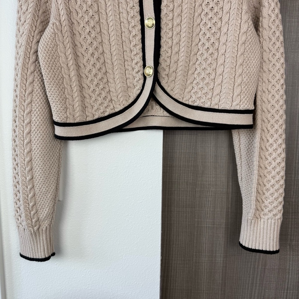 J. Crew Tan Cropped Cable Knit Sweater Lady Jacket Cardigan - Picture 6 of 13